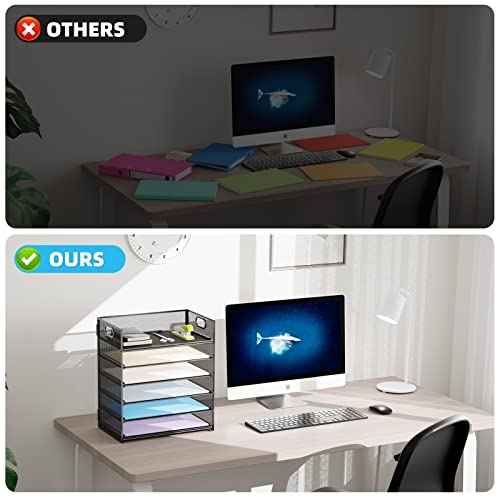 Marbrasse 6 Tier Paper Organizer Letter Tray - Mesh Desk File Organizer with Handle, Paper Sorter Organizer for Letter/A4 Office File Folder Holder - Black