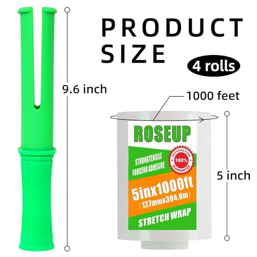 ROSEUP Heavy Duty Clear Stretch Wrap Film 5"x1000ft Roll with Handle - 4 Pack