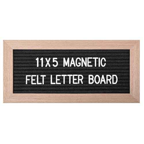 Small Magnetic Felt Letter Board 11x5Inch with Changeable Letters and Numbers, Message board Letter Sign Board in Wood Frame for Anoucement&Notification(Black)