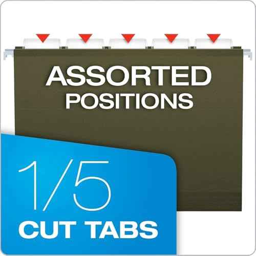Pendaflex Hanging File Folders Letter Size - 100 Pack - 1/5 Cut Adjustable Tabs - Green Bulk File Folders with Tabs 8.5 X 11 Inches
