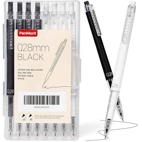 Retractable Gel Roller Pens, Japanese Style, 0.28mm Ultra Fine Point, Quick Dry Black Gel Ink, Precise and smooth writing, 8-Count Pack