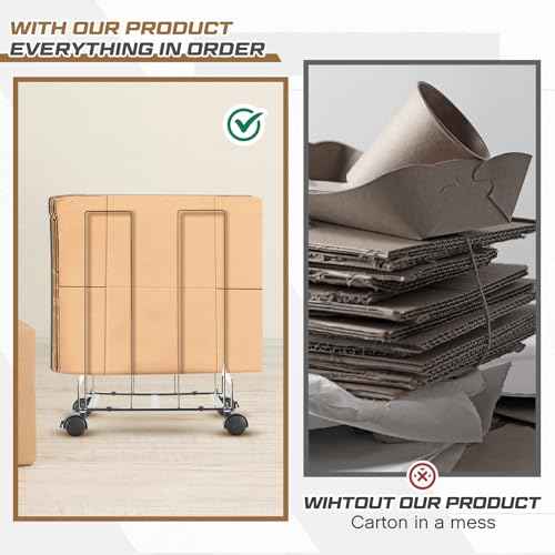 Carton Cart Portable Carton Storage Rack with Caster Wheels 12.2 x 10.2 x 17.1 inch Cardboard Boxes Organizer Stand for Home Warehouse Supermarket Shipping Station, Black