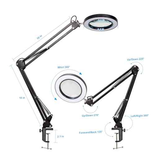 8X Magnifying Glass with Light, 3 Color Modes Stepless Dimmable 8-Diopter Real Glass Lens Magnifier with Light Desk Lamp Clamp Swivel Arm for Crafts Workbench