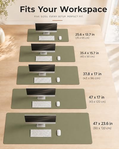 Aothia Dual-Sided Desk Mat - Natural Cork & Leather, Large 25.6"x13.7", Olive Green