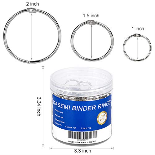 Binder Rings,KASEMI 100pcs Book Rings Assorted Sizes (1,1.5,2 inch)