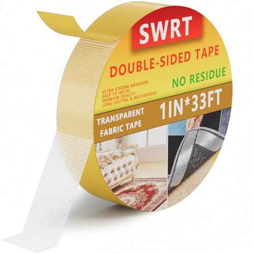 SWRT Double Sided Fabric Tape 1" x 33FT ? Heavy Duty, Clear, No Residue, Strong Adhesion for Carpet, Crafts, Clothing, Outdoor & Indoor Use