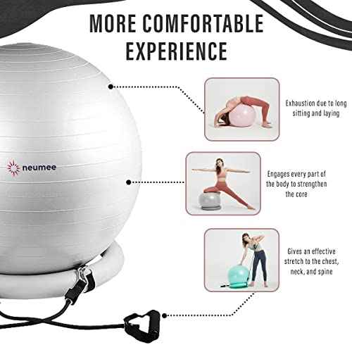 Yoga Ball Chair with 65cm Exercise Ball & 2 Resistance Bands, Stability Base for Home Office, Yoga, Pilates & Fitness, Balance Ball for Posture, Core Strength & Low Impact Workouts