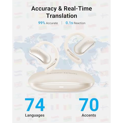 XUPURTLK Language Translator Earbuds, Translation Earbuds Real Time with 144 Languages & Accents, Comfortable OWS AI Translator Earbuds for Travel, Business and Learning (Online Version)