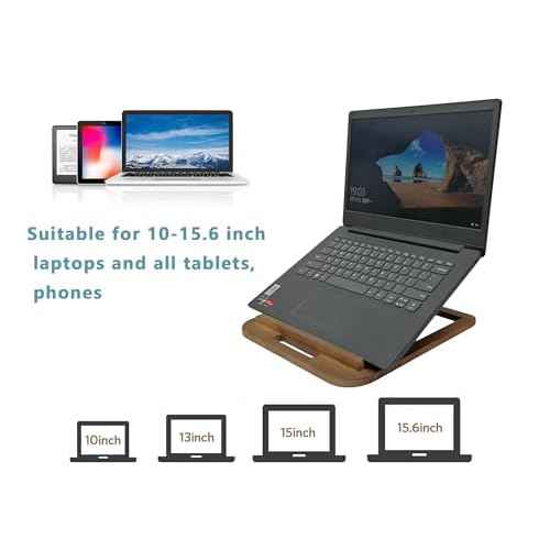 Wooden Laptop Stand for Desk & Wood - Style Laptop Stand, Foldable and Adjustable Ergonomic Notebook, Book, Phone & Tablet Stand, 6 - Gear Angle Adjustment, Cooling for 10-15.6 Inch