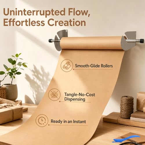 Wall-Mounted Kraft Paper Dispenser with Cutter, Heavy Duty Vinyl Roll Holder