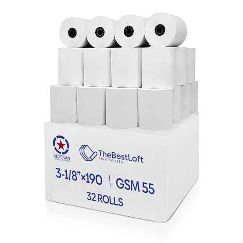 3-1/8" x 190' Thermal Receipt Rolls - 32 Pack Pos Paper for Clover Flex, Station, TM-T88, TSP