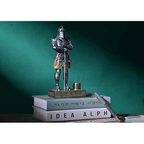 King's Guard Knight Pen Stand Statue Office Pen Stand Desk Organizer for Men Top Collection as Gift 9.45 Inches (Blue)