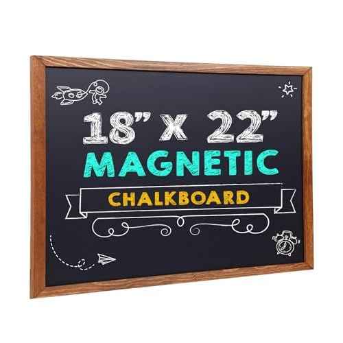 Wood Framed Chalkboard - Premium Magnetic 18 x 22 Rustic Chalk Board, Great with Regular or Liquid Chalk Markers, Non Porous Wall Hanging Blackboard Sign