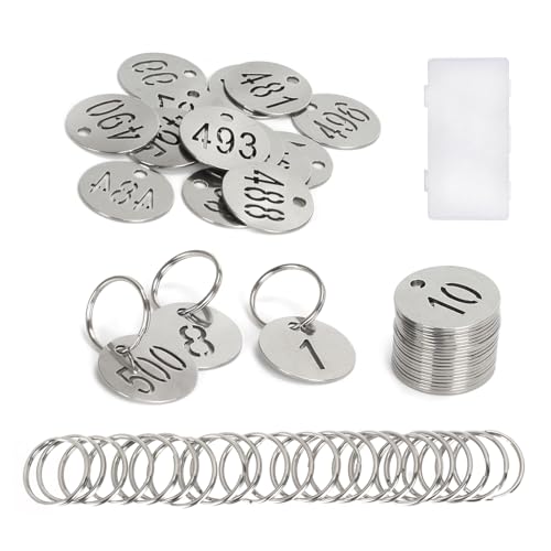 Number Tags with Rings, 25mm 304 Stainless Steel Numbered Key ID Tags, Metal Numbers - 1 to 100