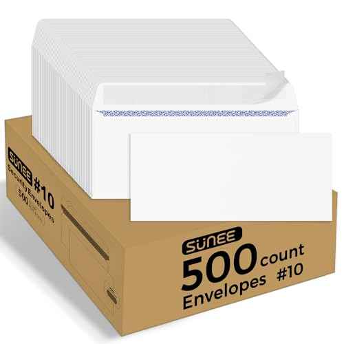 SUNEE Envelopes Letter Size Self Seal #10 Windowless Mailing Business Envelopes 500 Pack, 4-1/8 x 9-1/2 inch - White Envelopes - 24LB - Secure & Printer Compatible for Letters, Checks, Mailings
