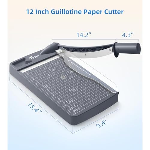 Firbon 12" Guillotine Paper Cutter, Heavy Duty 12-Sheet Capacity Trimmer for Cardstock, Photos, Scrapbooking, Office, Classroom, Studio (Gray)