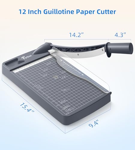 Firbon 12 Inch Heavy Duty Guillotine Paper Cutter, Gray, Office & Studio Trimmer