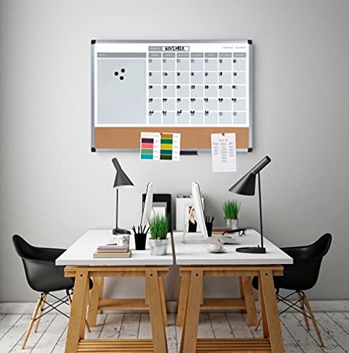MasterVision 36W x 0.8H Inch 3-in-1 Monthly Dry-Erase Calendar Board for Office & Home