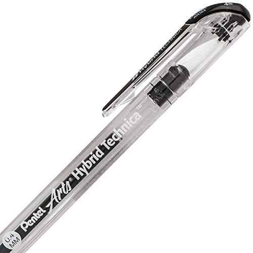 Pentel Arts Hybrid Technica 0.4 mm Pen, Ultra Fine Point, Black Ink, Box of 12 (KN104-A)
