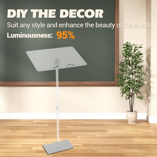 Acrylic Podium - 50 in Tall, Clear Acrylic Stand, Wide Reading Surface,Floor-Standing Pulpit for Churches, Conferences, Speeches, Weddings, Classroom