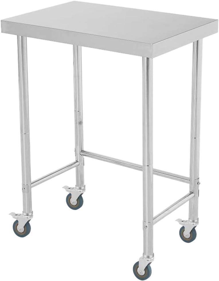 GlowSol 28''W x 18''L Stainless Steel NSF Prep Table with Locking Casters - Open Base
