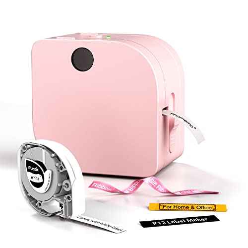 Phomemo Label Maker Machine with Tape, P12 Portable Bluetooth Label Maker Thermal Mini Label Printer with Multiple Templates for Home, Office, Kitchen, Storage, Organizing, Pink
