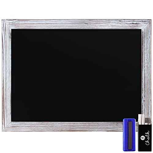 HBCY Creations 18" x 24" Whitewash Solid Wood Frame Wall Chalkboard, Magnetic Surface, Home D?cor, Restaurant & Caf? Menus, Blackboard, Includes Chalk, Eraser & Hanging Hardware