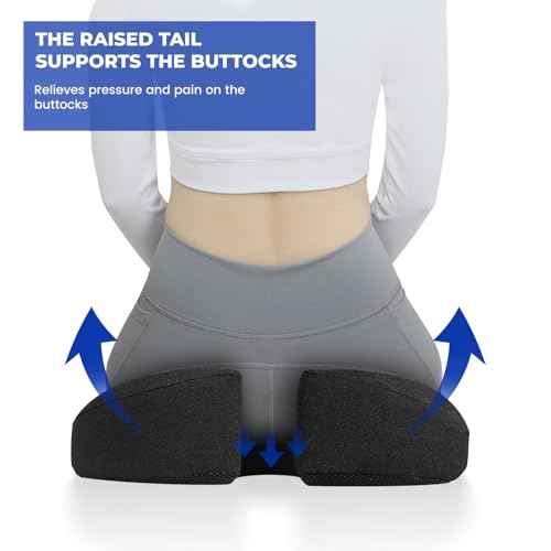 Raised Tail & Wide U-Shaped Memory Foam Office Chair Cushion for Hip & Coccyx Pain Relief During Long Sitting -Bucket Shape Seat Cushion for Office Chair, Car Seat, Desk Chair, Wheelchair (Large,Gray)