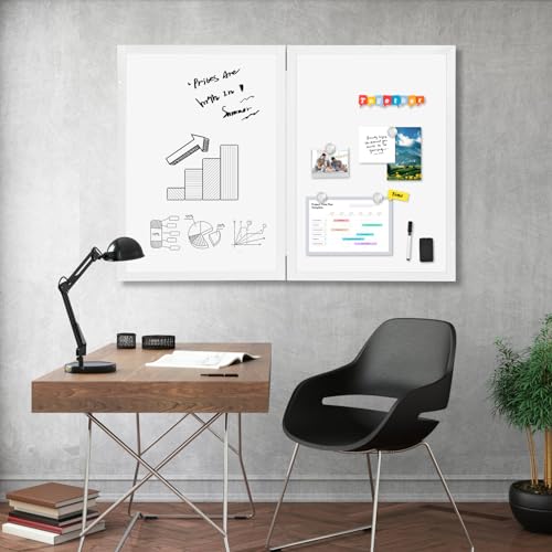 White Hidden Board with Wooden Frame 20x30in Enclosed Whiteboard for Office & Home (Poster Not Included)