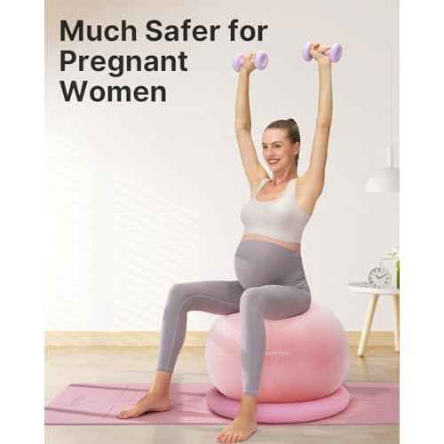 YOTTOY Exercise Ball Chair with Base,Yoga Ball Chair for Home Office Desk, Stability Ball & Fitness Ball Seat with Pump (Pink, 23-26ines(58-65cm))