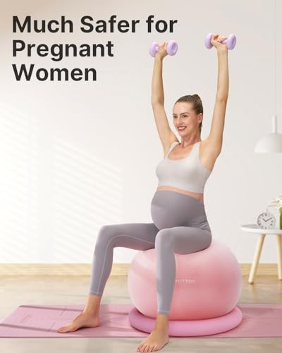 YOTTOY 58-65cm Pink Exercise Ball Chair with Base – Yoga Ball Chair for Home/Office, 330 lb Capacity, Anti-Burst