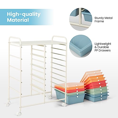 Giantex Multicolor 15-Drawer Rolling Storage Cart with Wheels - Classroom & Office Organizer