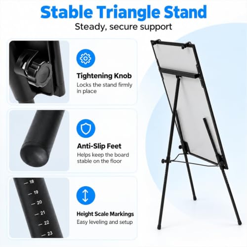 Black Magnetic Whiteboard Easel with Adjustable Tripod Stand, 28"W x 65.4"H