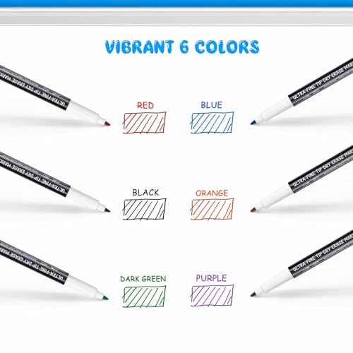 maxtek Dry Erase Markers Ultra Fine Tip, 0.7mm, Low Oror, Extra Fine Point Dry Erase Markers for Planning Whiteboard, Calendar Boards, 6 Count