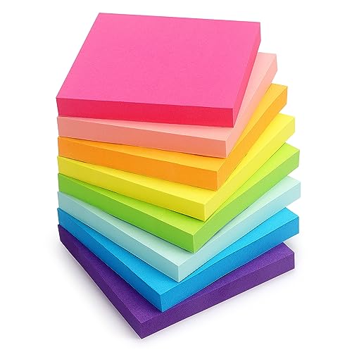Eastern Wolf Bright Multi-Color Sticky Notes 3x3 Inch, 8 Pads, 85 Sheets Each