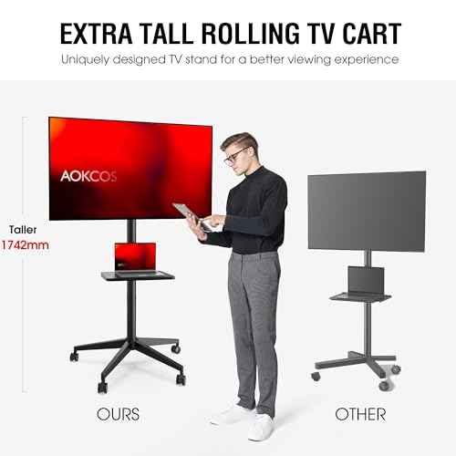 Tall TV Cart Rolling TV Stand for 32-65 Inch TVs, Snap Install Mobile TV Cart with Wheels, Height Adjustable & Tilt Function Portable TV Stand for Office/Home/Living Room/Bedroom