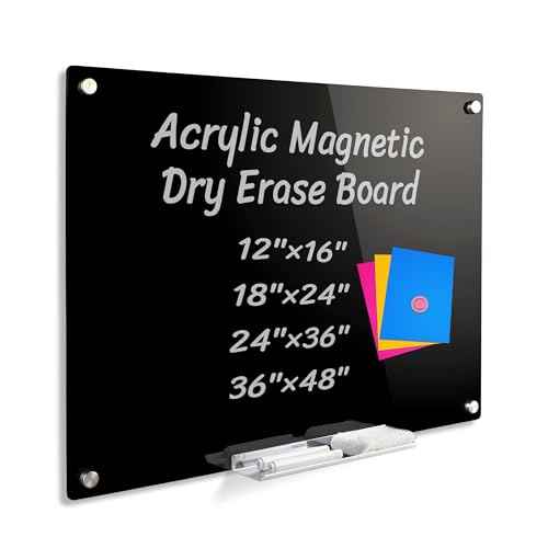 Acrylic Black Magnetic Dry Erase Board for Wall, White Board12¡±x16¡±,Frameless Magnetic Dry Erase Board for Office,Classroom and Home/for Kids,Students,Adults.3040B