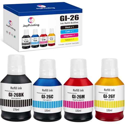 GI-26 GI26 GX7021 Ink Refill Bottles Compatible with Canon 26 GI-26 GI26 Ink Bottles Work for Canon MAXIFY GX7021 GX6021 GX5020 GX4020 GX3020 GX7020 GX6020 GX6120 Megatank 4 Pack