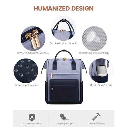 LOVEVOOK Laptop Backpack for Women 15.6 Inch, Travel Backpack with USB Charging Port Large Capacity Laptop Bag, Waterproof Bag for Business College Airline Approved Work Backpack(Grey Navy)