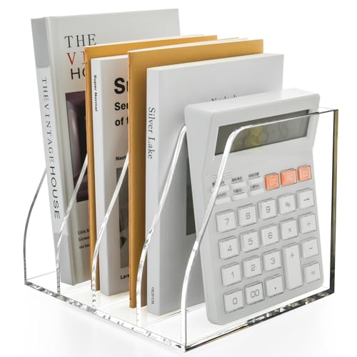 AIDIMOO B5 4-Section Clear Acrylic Magazine File Holder, Desk Organizer
