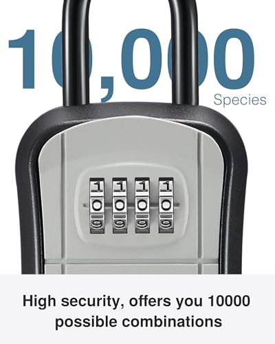 Puroma 4-Digit Combination Key Lock Box Gray Outdoor Security Safe - Removable Shackle & Wall Mount