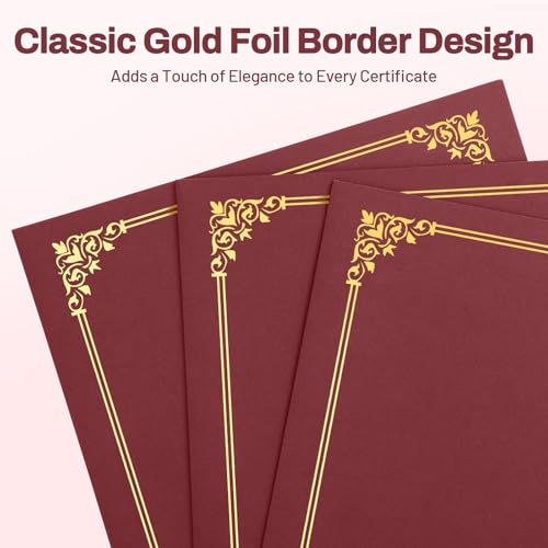 SUNEE 30 Packs Burgundy Certificate Holders with Gold Foil Border, 8.5x11 Letter Size