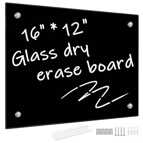 Okydoky 12 x 16 Black Glass Dry Erase Whiteboard Frameless for Home & Office