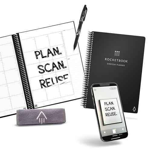 Rocketbook Everyday Planner Smart Reusable Pages, Executive Size 6x8.8, Black ? Erasable & App-Connected, Undated Weekly, Monthly & Annual Templates, Perfect for Productivity, Goals & Scheduling
