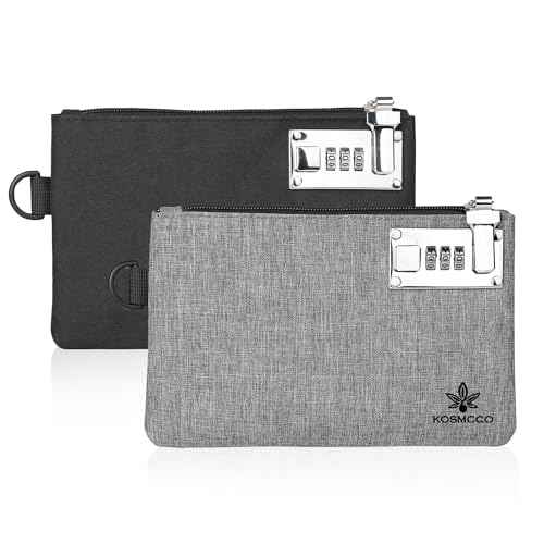 2Pcs Lockable Money Bag - 5x8 Inches Durable Nylon Locking Bank Bag Coin Purse for Cash, Jewelry, Passports, Medicine, Credit Cards and Valuable Storage Cash Pouch (Black & Grey)
