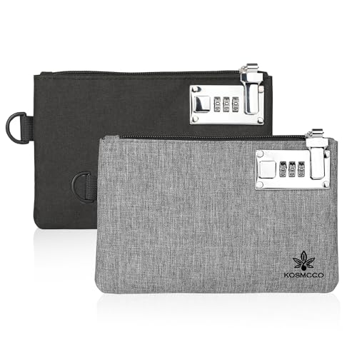 2 Pack Lockable 5x8 Inch Money Bags (2Pcs) Black & Grey – 1680D Nylon Cash Pouches