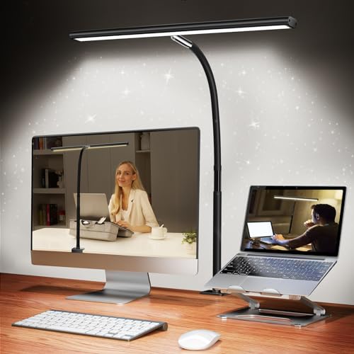 Airlonv Black LED Desk Lamp with Clamp, 17-Inch Stepless Dimming & Flexible Gooseneck