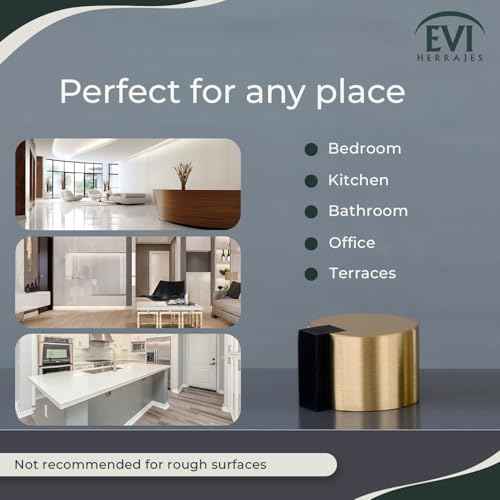 EVI Door Stoppers | Brass Door Stop - Adhesive Fastening - Black Protector Rubber - 1.1 x 0.79 Inch Door Stopper