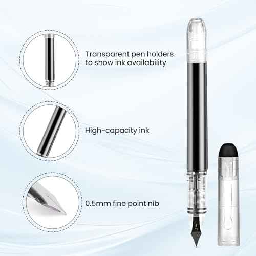 Disposable Fountain Pens for Writing - Fine Point Nib, Pack of 12, Black