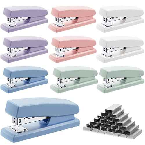 10 Pcs Commercial Desktop Staplers Metal Desktop Stapler with 6000 Staples 25 Sheet Capacity Stapler and Staples Cute Office Stapler Macaron Color Desk Stapler for Home School Office Supplies